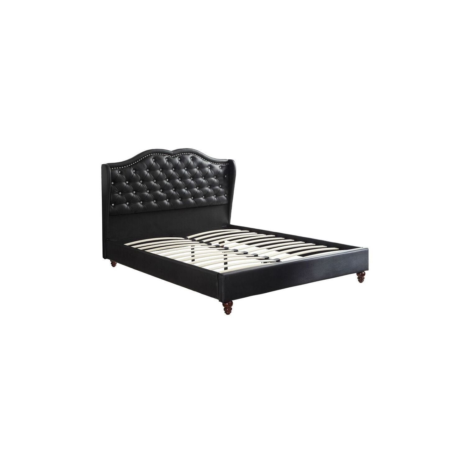 Luxurious Full/Double Faux Leather Bed with Tufted Headboard and Nailhead Trim