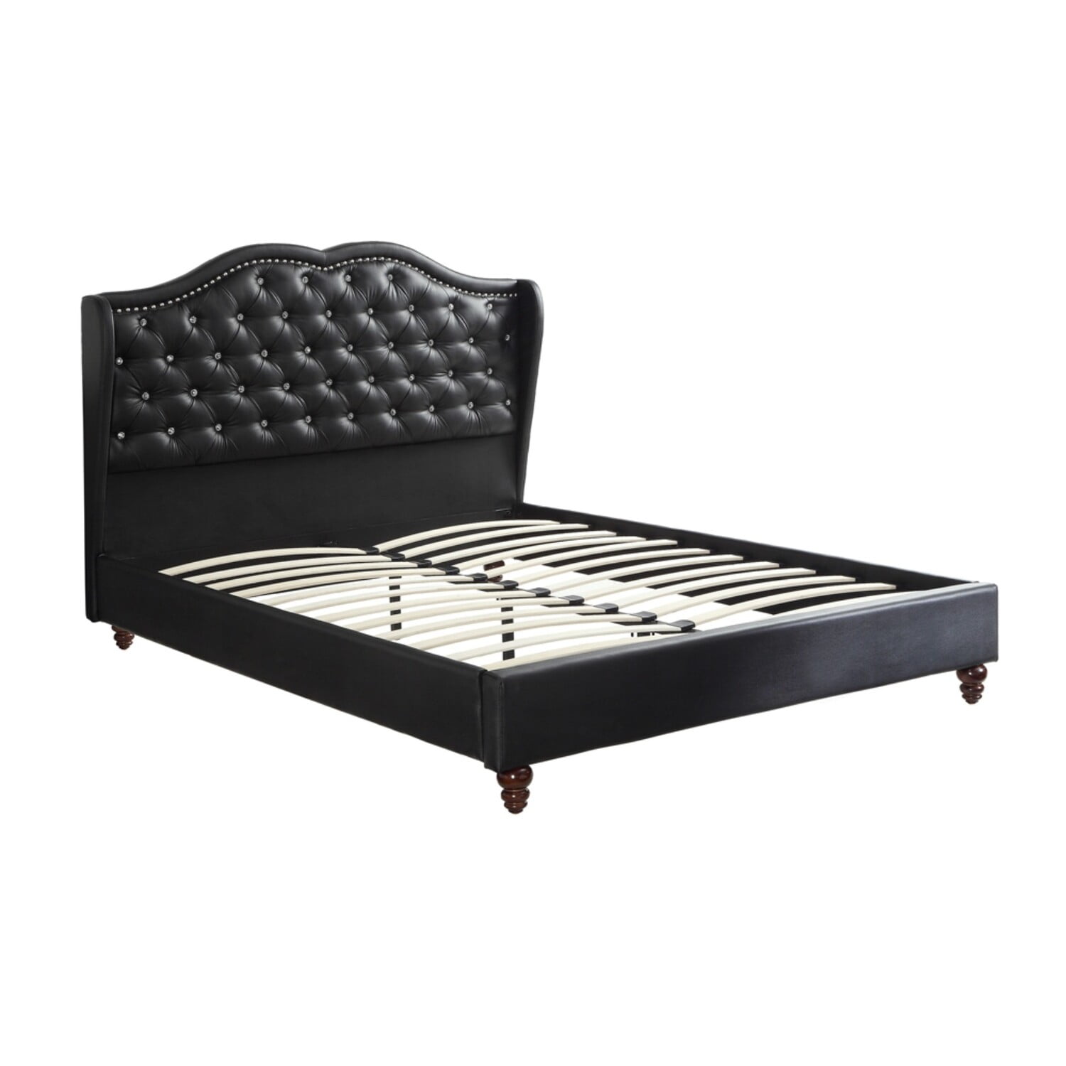 Luxurious Full/Double Faux Leather Bed with Tufted Headboard and Nailhead Trim