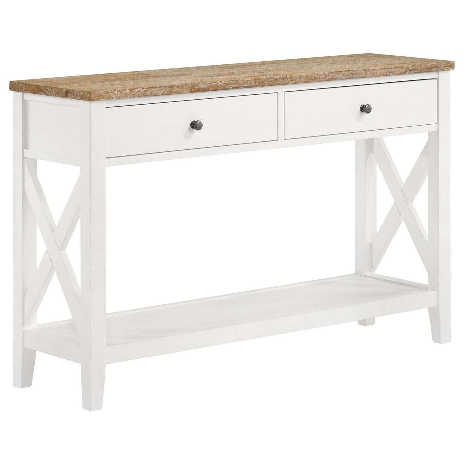 Maise 48" White and Natural Wood Console Table with Storage