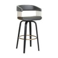 thumbnail image 1 of Maya 26 Inch Swivel Counter Chair, Gray Faux Leather, Bronze, Black Wood, 1 of 5