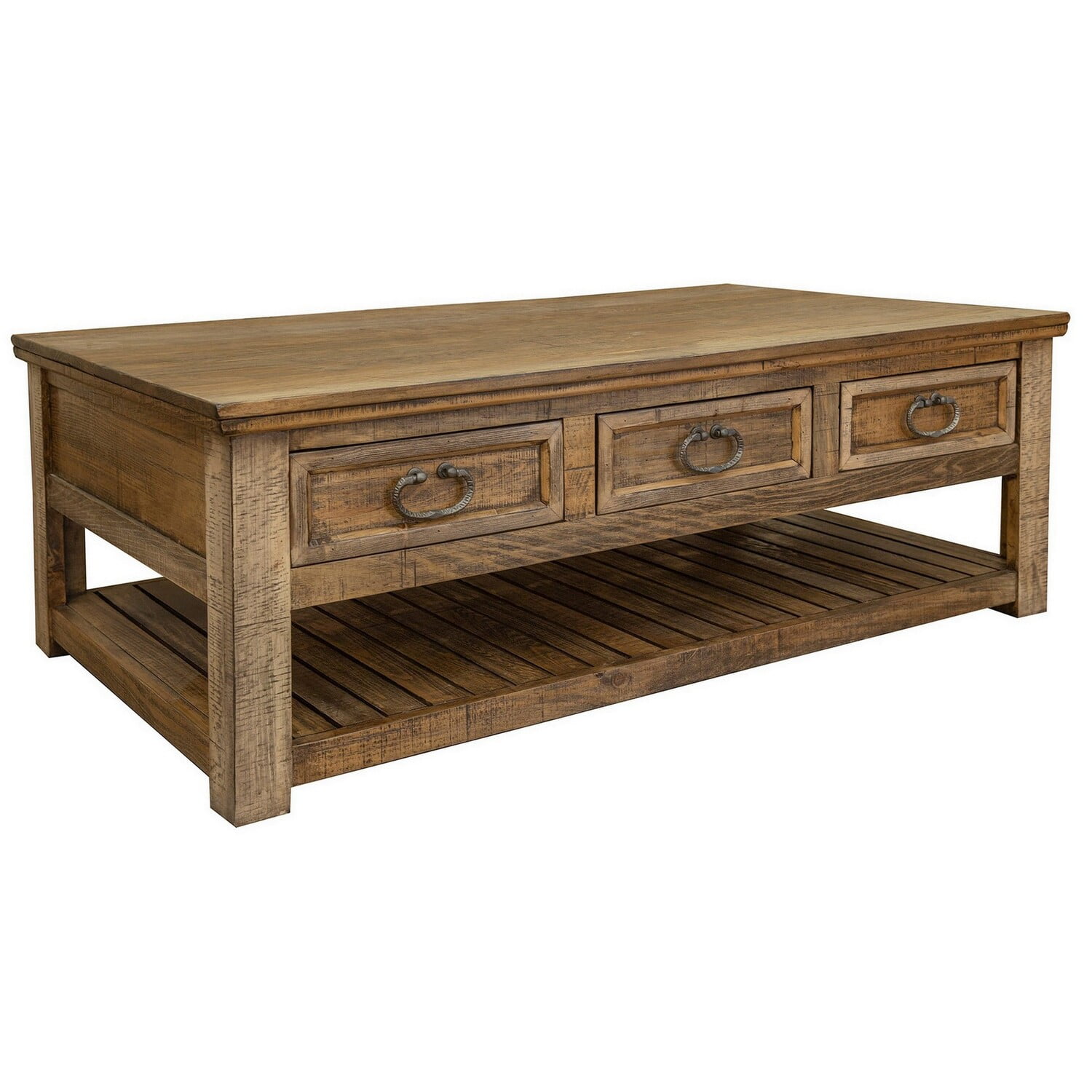 BenJara Maze 55 Inch Coffee Table with 6 Gliding Drawers, Solid Pine Wood, Brown - Walmart.com