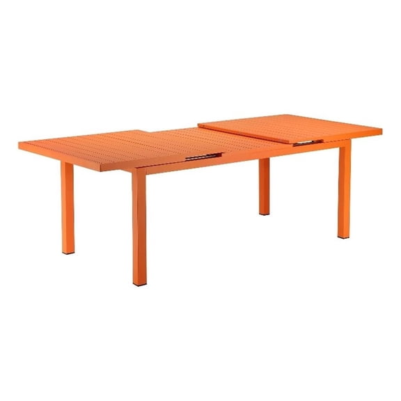 Benjara Meta 95" Extendable Dining Table- Orange Aluminum Frame- Plank Top
