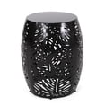 thumbnail image 1 of Benjara Miami Outdoor End Table Stool, Palm Leaf Pattern, Black Iron, 17 Inch, 1 of 5