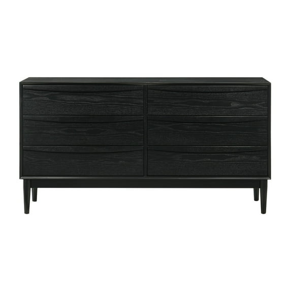 Benjara Mian 55 Inch Wide Dresser Chest, 6 Drawer, Linear Undercut Handle, Black