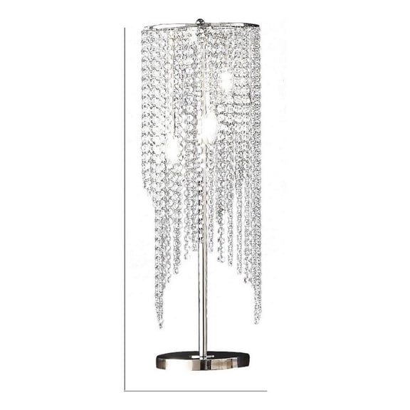 Benjara Mindy 30" Table Lamp- Crystal Raindrops Design- Metal- Clear Finish