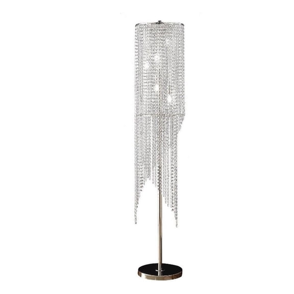 Benjara Mindy 62" Floor Lamp- Crystal Raindrops Design- Metal- Clear Finish