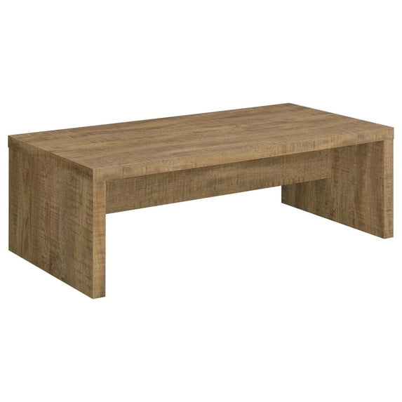 Nette 47 Inch Coffee Table with Rough Hewn Saw Marks- Wood- Natural Brown