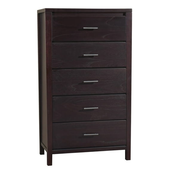 Nevi 56 Inch Tall Dresser Chest, 5 Drawers, Chrome Bar Handles, Brown Wood