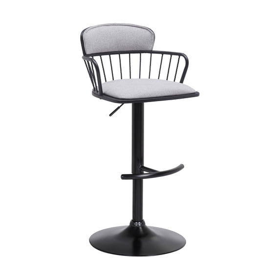 BenJara Nish 25-33 Inch Adjustable Barstool Chair, Light Gray Fabric, Black Frame
