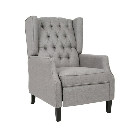 Benjara Octa Manual Recliner Chair, Button Tufted Wingback Design, Dark Gray