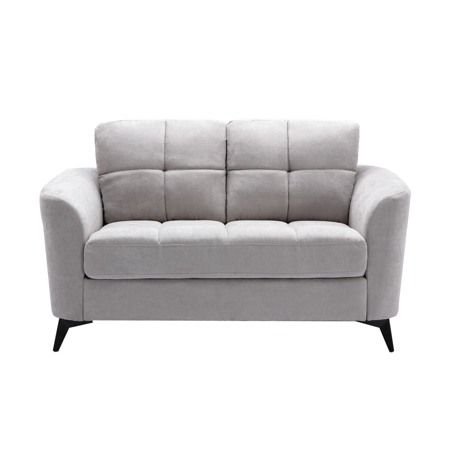 Odin 60 Inch Modern Loveseat, Tufted Cushions, Light Gray Velvet