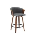 thumbnail image 1 of Benjara Oja 26 Inch Swivel Counter Stool Chair, Gray Faux Leather, Walnut Brown, 1 of 5