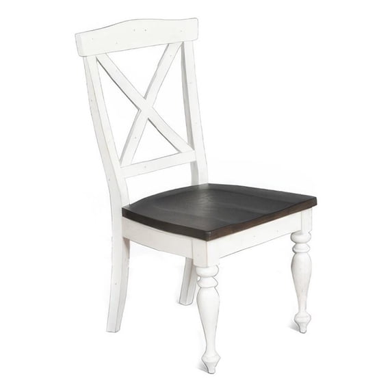 Orso Dining Side Chair Set of 2- Crossback- Brown Wood Seat- White