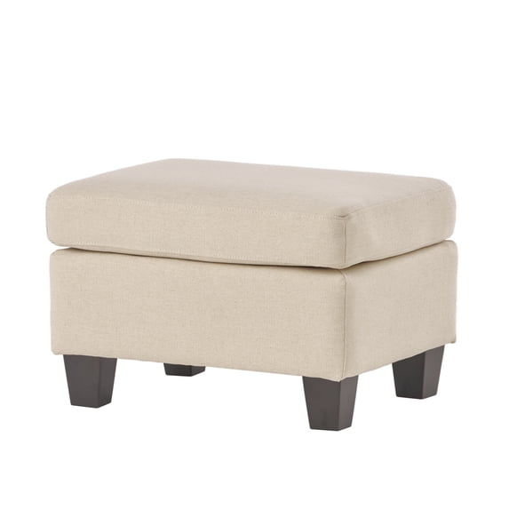 Benjara Ottoman, Beige Linen, 18x24 Cushioned Seat, Brown Birch Wood Legs