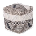 thumbnail image 1 of Benjara Ottoman Pouf, 16 Inch, Boho Design, White Beige Woven Wool, Bead Fill, 1 of 5
