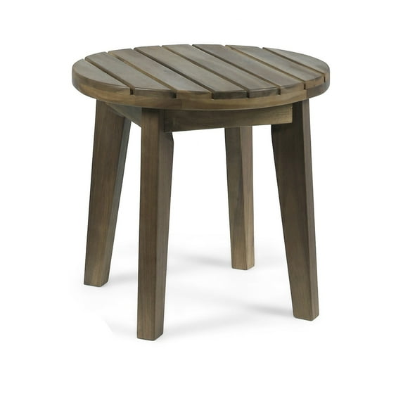 Benjara Outdoor Side End Table- Slatted- Tapered Legs 16" Gray Acacia Wood