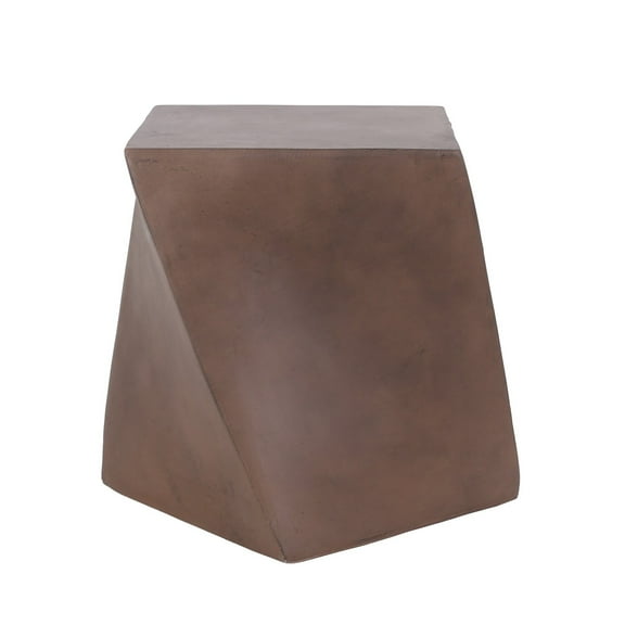 Benjara Outdoor Side End Table- Twisted Cube Shape Brown Faux Concrete 21 Inch