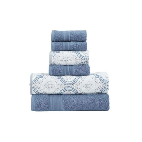 Oya 6pc Cotton Towel Set Quatrefoil White Blue By The Urban Port
