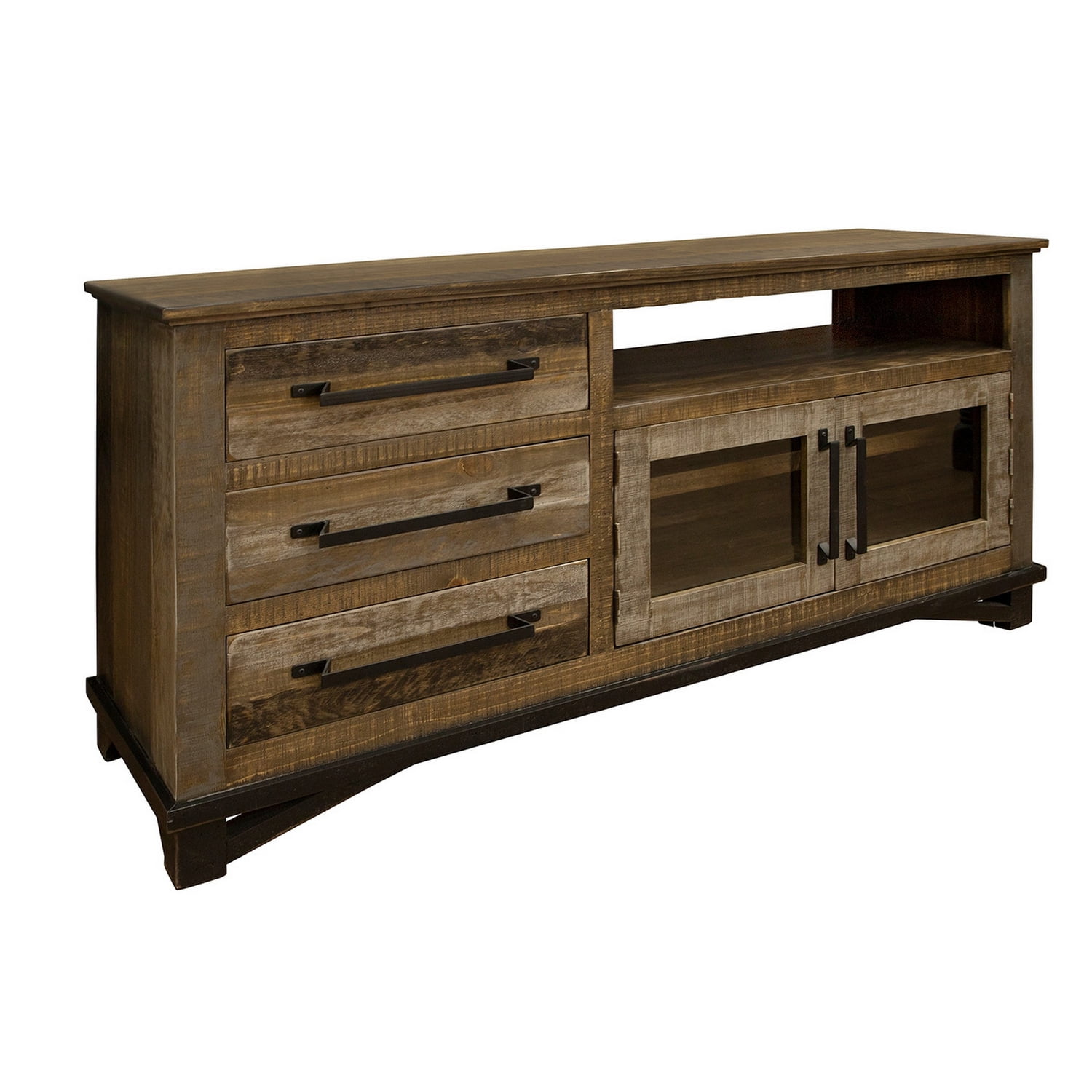 Peya 61 Inch 3 Drawer TV Media Entertainment Console, Brown Pine Wood ...