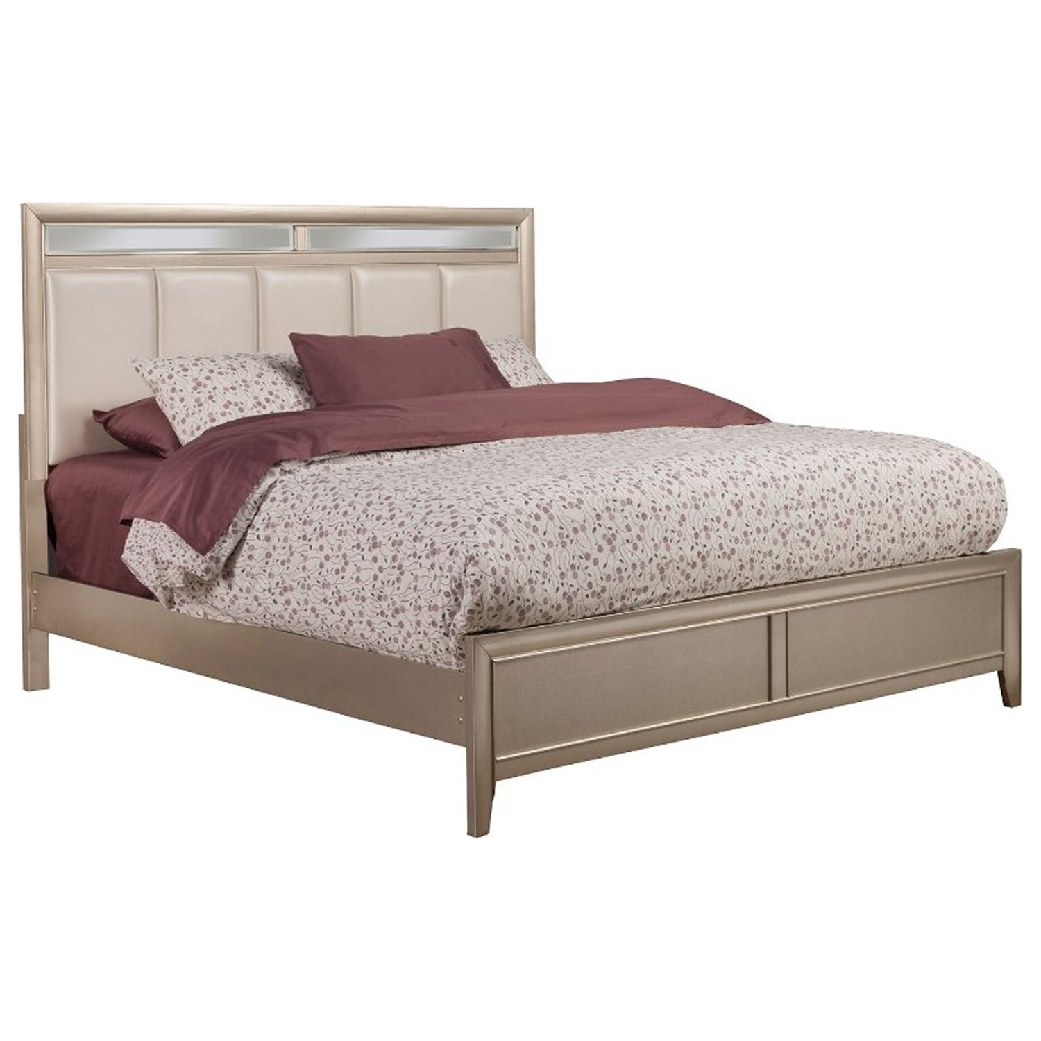 BenJara Pine Wood Queen Size Panel Bed With Upholstered Headboard, Silver - image 1 of 3