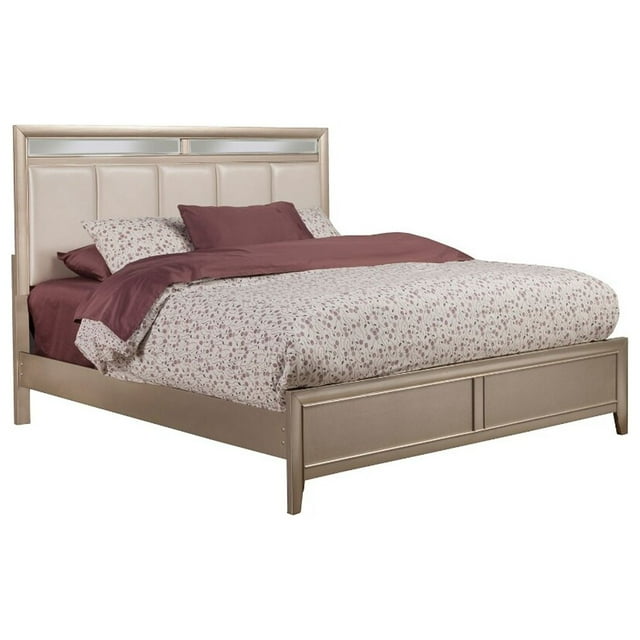 BenJara Pine Wood Queen Size Panel Bed With Upholstered Headboard, Silver
