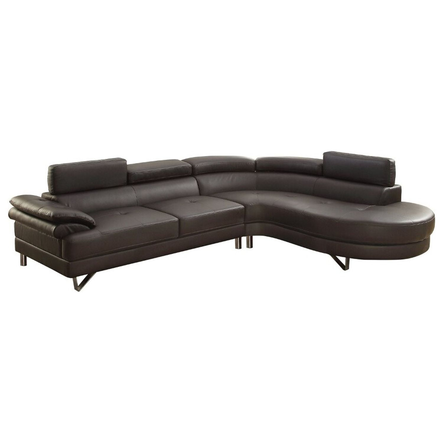 Espresso Brown Faux Leather Two Piece Sectional with Adjustable Headrest