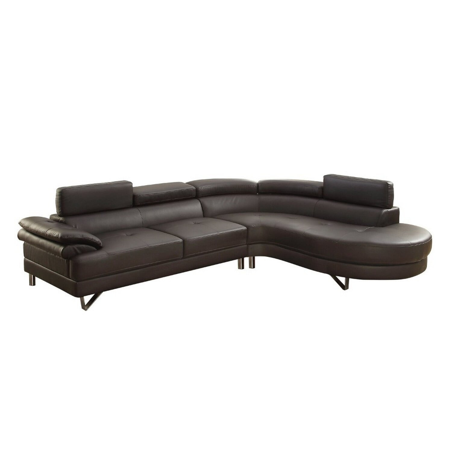 Espresso Brown Faux Leather Two Piece Sectional with Adjustable Headrest