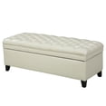 thumbnail image 1 of Benjara Rhya Storage Ottoman Bench- Ivory Faux Leather- Brown Wood- 50 Inch, 1 of 4