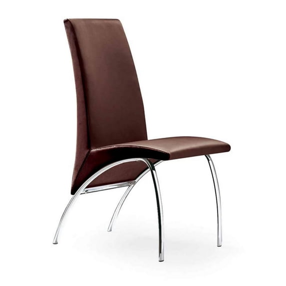 BenJara Roan 17 Inch Accent Side Chair, Chrome Legs, Dark Brown Vegan Faux Leather