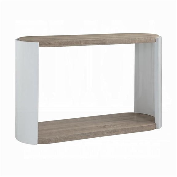 Romani Sofa Console Table-White High Gloss Wood-Brown-Oval 47 Inch