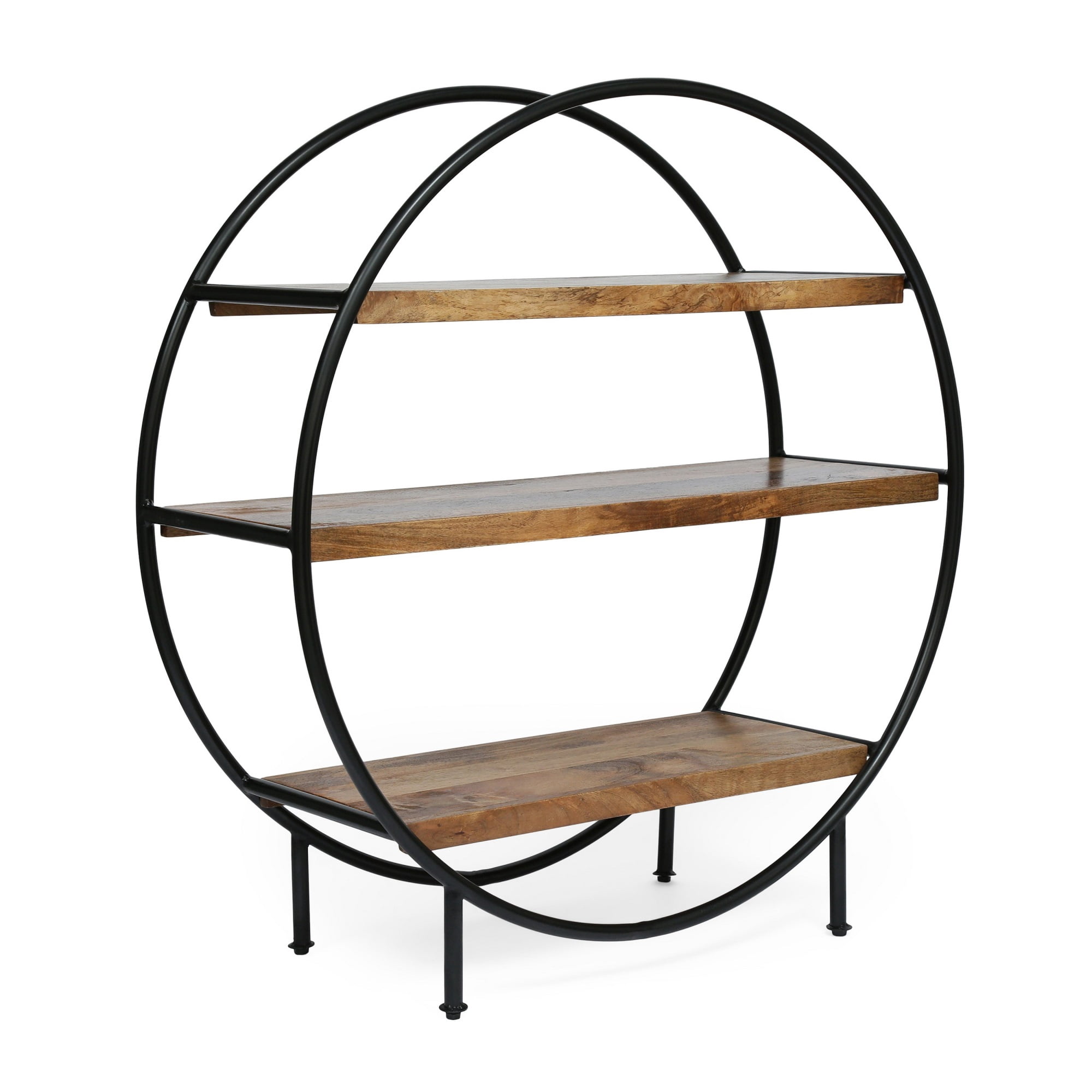 Stand Shelf Rounded Round 3 Tier Display Storage Shelves, Rustic Brown Mango Wood - Walmart.com