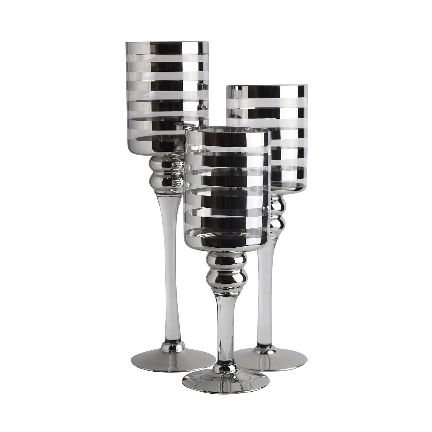BenJara Round Stripe Pattern Glass Candle Holder with Pedestal Base