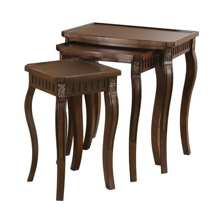 Benjara Set Of 3 Wooden Nesting Tables With Curved Legs, Brown