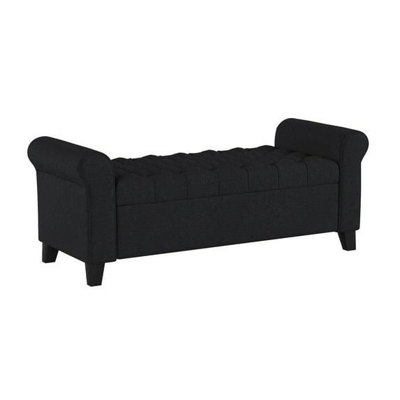 Benjara Shawn Storage Bench with Rolled Arms, 50 Inch Button Tufted Dark Gray