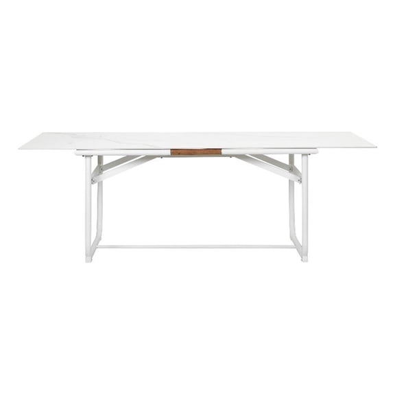 Benjara Shia 87" Dining Table- Ceramic Surface- Crisp White Aluminum Frame