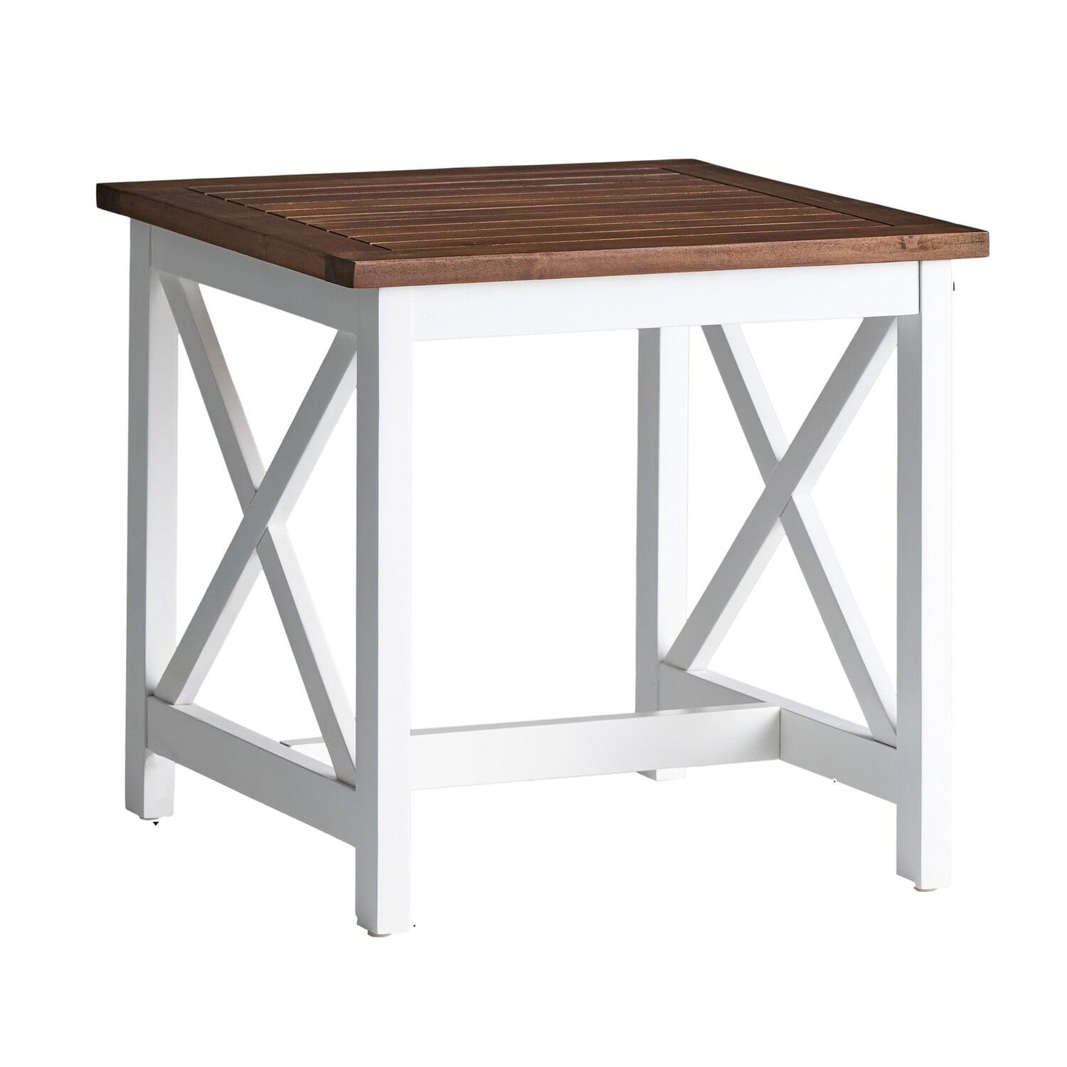 Rustic Farmhouse Brown and White Wood Square End Table