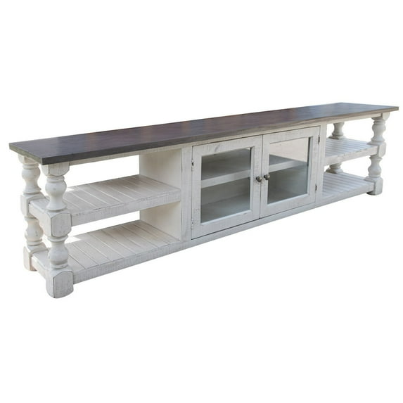 BenJara Sim 93 Inch TV Media Entertainment Console, Plank Shelves, Antique Ivory