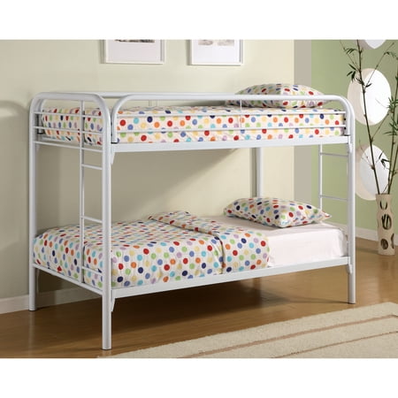 BenJara Simply Stylish Twin Over Twin Bunk Bed with Built In Ladders, White