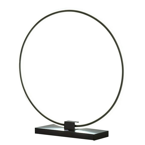 Benjara Sine 21 Inch Table Lamp, Modern Circle Ring LED, Sleek Black Metal Base