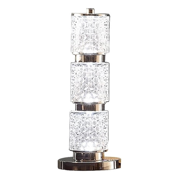 Benjara Siri 19" Table Lamp with LED Glass Shade- Metal Base- Nickel Finish