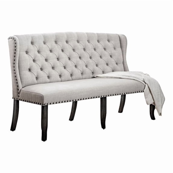 Benjara Stylish Long bench with tufted back- ivory