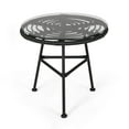 thumbnail image 1 of Benjara Tee Outdoor Side End Table- 20" Rattan Weave with Glass Top- Gray, 1 of 5