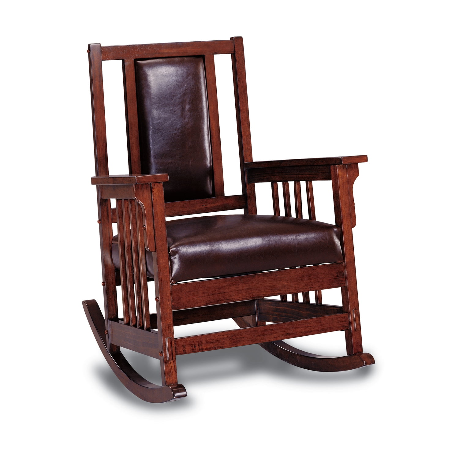 Warm Espresso Solid Wood Rocking Chair with Leatherette Cushions