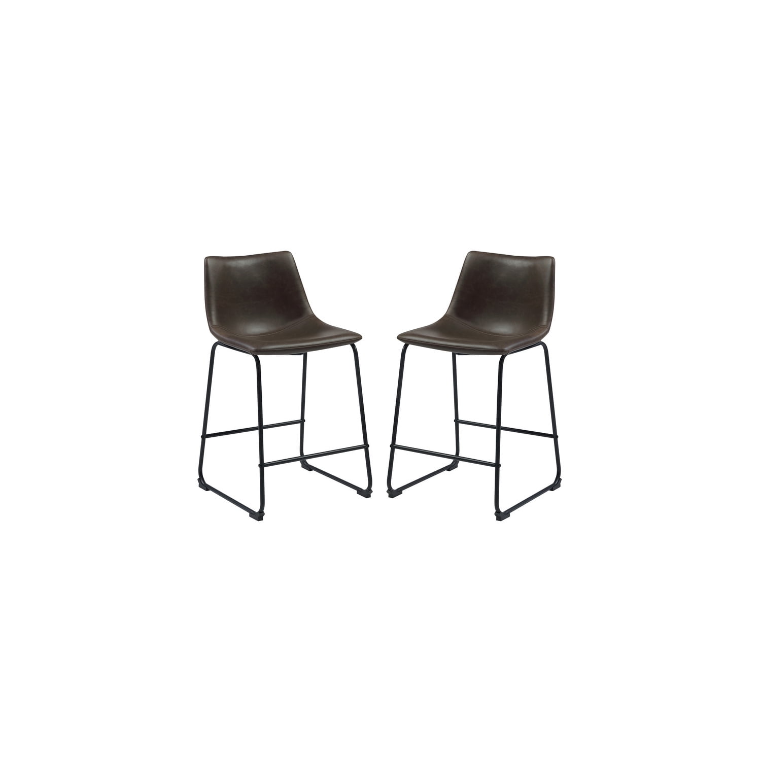 Rustic Contoured Brown Leather Counter Height Stool Set of 2