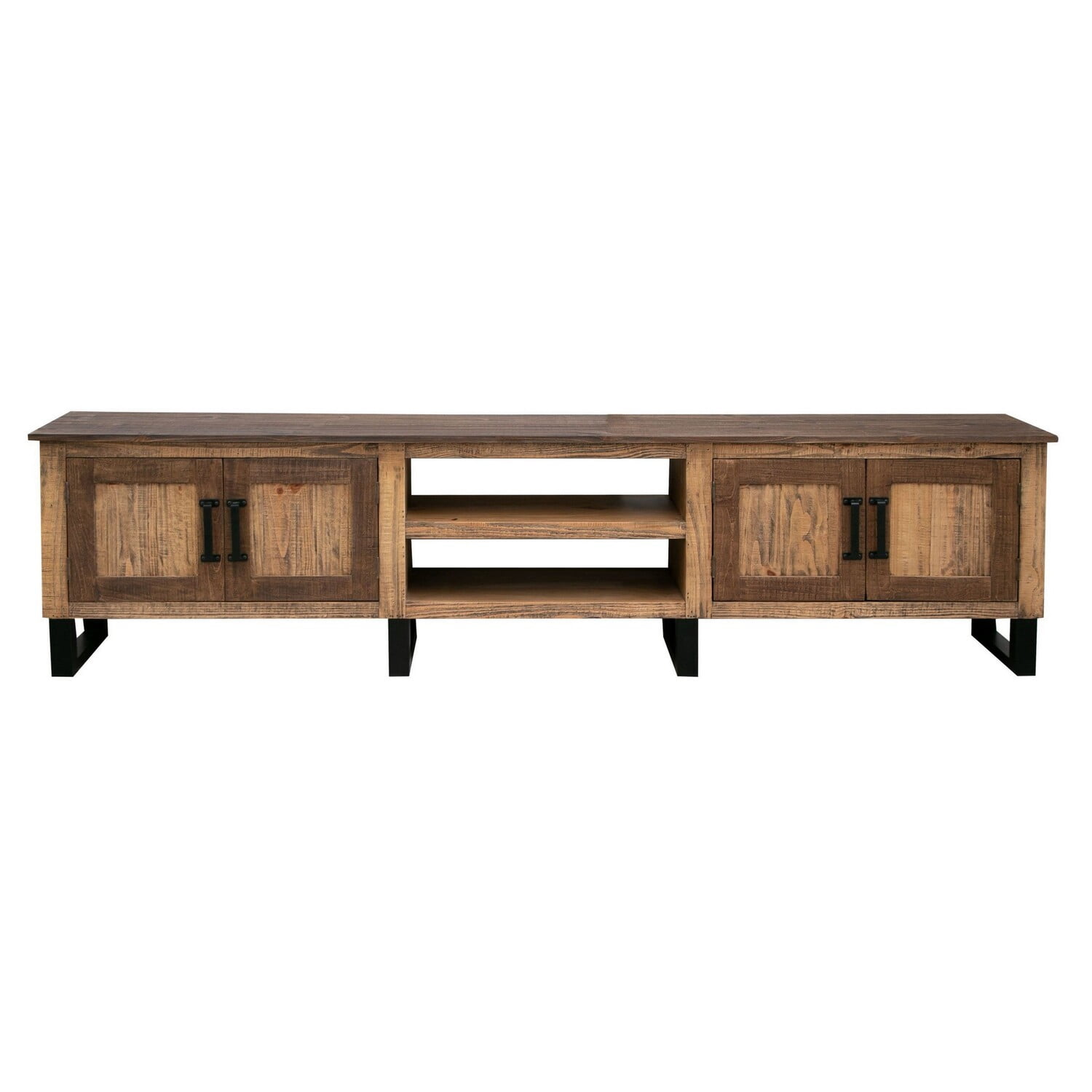 BenJara Tuba 93 Inch TV Media Entertainment Center, Rustic Brown, Glass ...