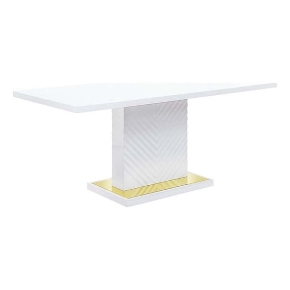 Benjara Tyra 71" Dining Table- Rectangular- White Pedestal- Stainless Steel
