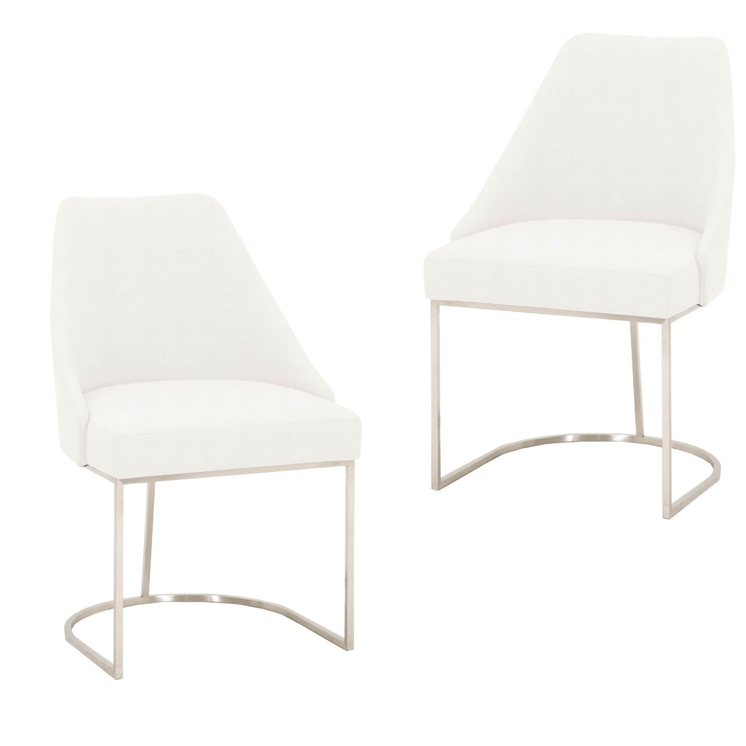 BenJara Velvet upholstered Dining Chair With Steel Feet, Silver And White, Set Of Two