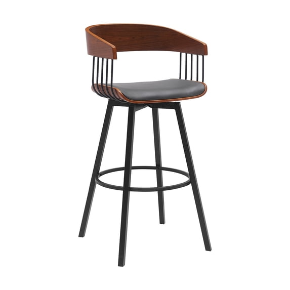 Vera 31 Inch Swivel Barstool Chair - Curved Open Back - Walnut Brown - Gray