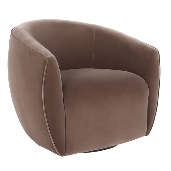 BenJara Vila 33 Inch Swivel Accent Chair, Barrel Design, Cushioned, Dusty Brown
