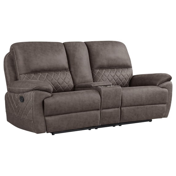 BenJara Vira 87 Inch Loveseat, Manual Recliner, Brown Faux Suede, Pine Wood